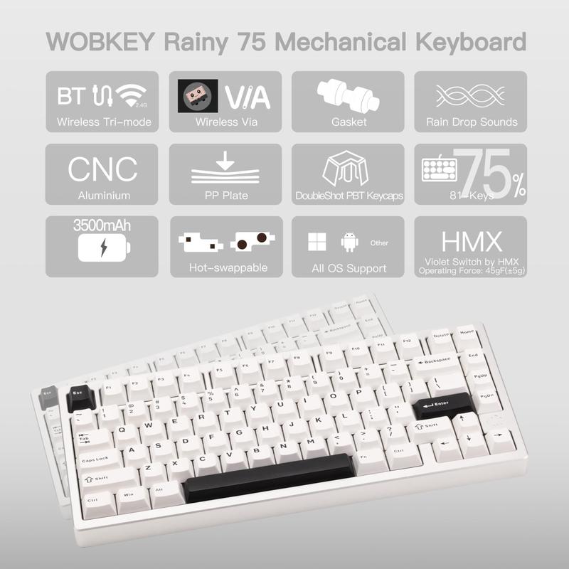 Teclado Mecânico KEEBMONKEY Rainy 75 - Switches Hmx/JWK/Violet